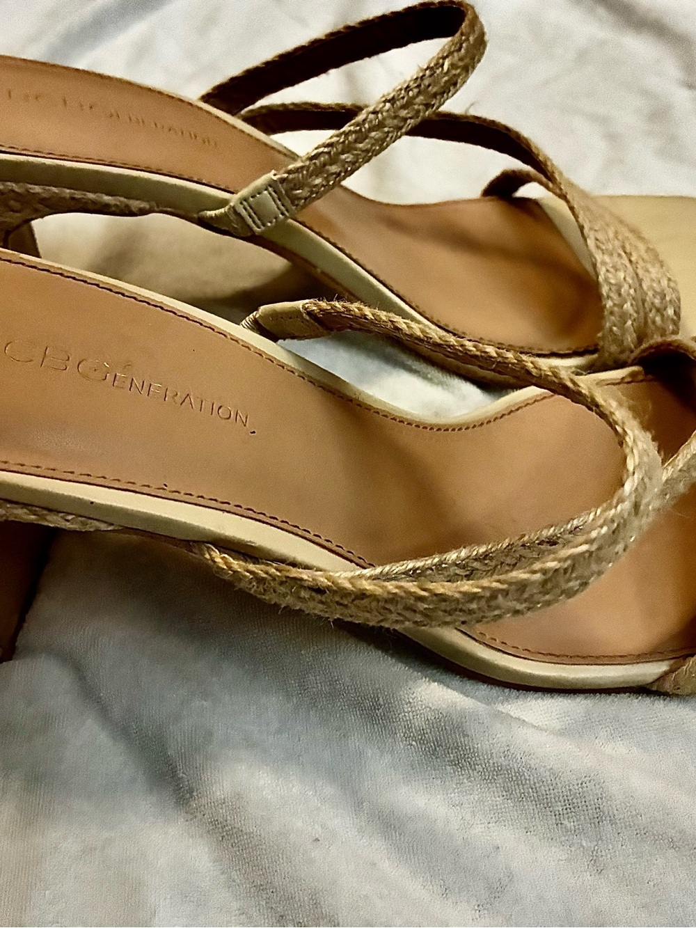 BCBGeneration Natural Tan Braided Wedge Sandals